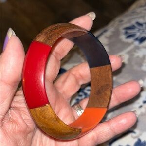 Vintage Colorful Faux Wooden Bangle Bracelet